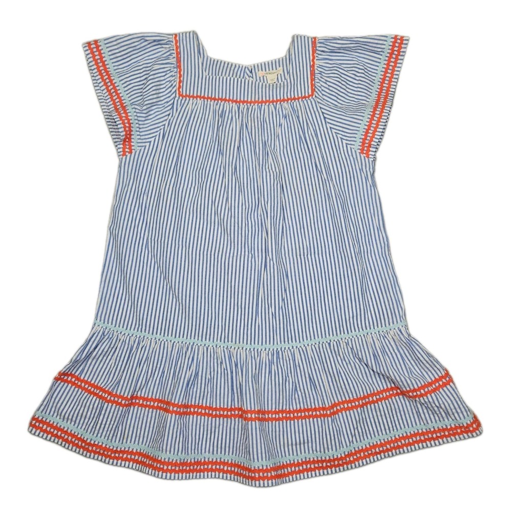 J.Crew Crewcuts Girls Blue Striped Ruffle-Trim Dress Size 7